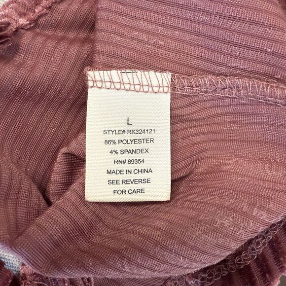 No Comment Y2K Velvet Ribbed Open Back Baby Tee Large Pink Mauve Boho Festival - Picture 6 of 6